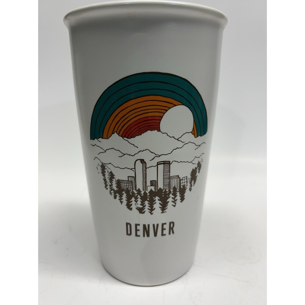 Starbucks Denver Colorado Ceramic Travel Tumbler Mug 12oz Orange Lid